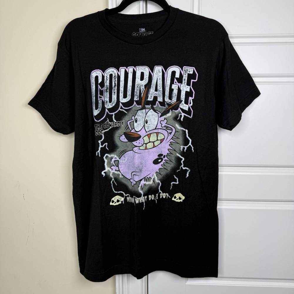 Retro Style CARTOON NETWORK COURAGE The Cowardly Dog T-Shirt Adult Medium Black
